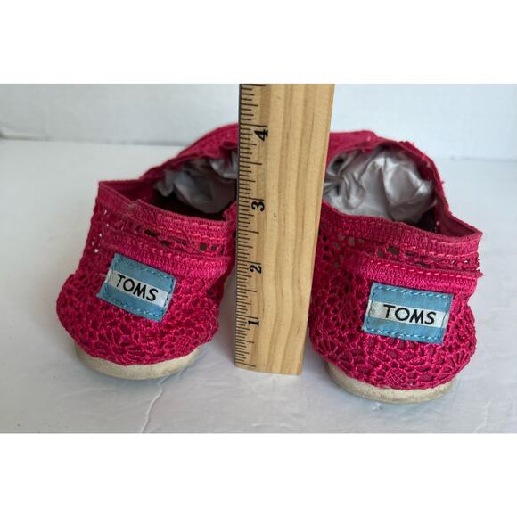 Toms Women’s Alpargata Moroccan Dark Pink Crochet Natural Cotton Flat Shoes Sz 8 - Picture 6 of 7
